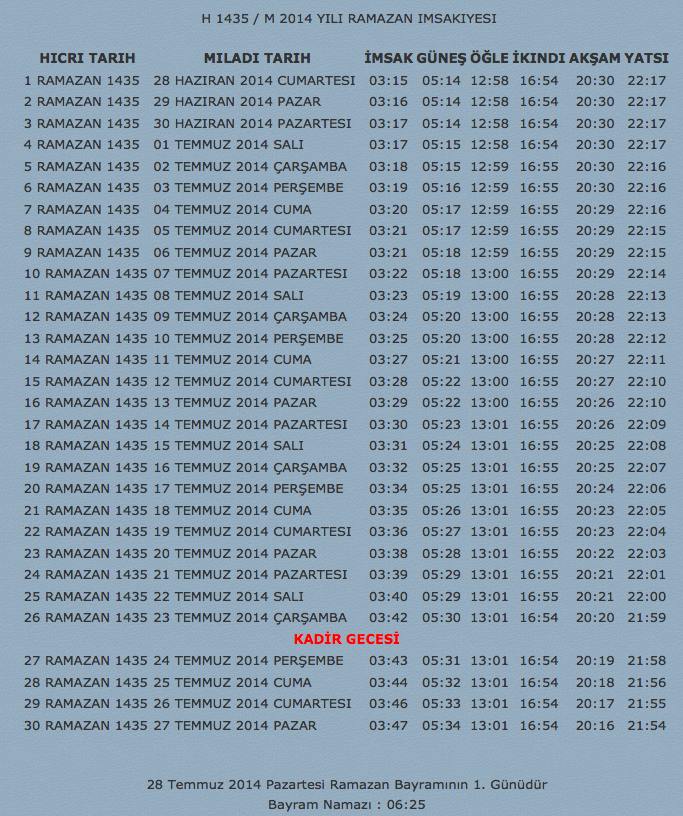 istanbul ramazan imsakiyesi 2014 sabah ezani kacta internet haber